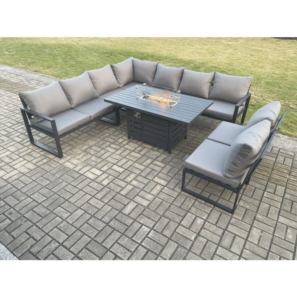 Fimous Unisex Dark Grey Aluminium Seater Lounge Corner Sofa Outdoor Garden Furniture Sets Gas Fire Pit Dining Table Set Size 9 - Image 3