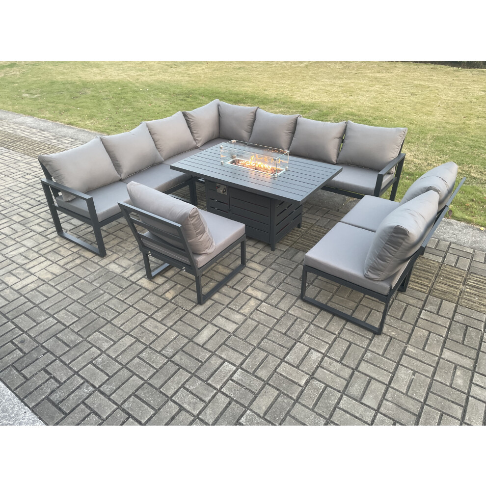 Fimous Dark/Grey Aluminium 10 Seater Lounge Corner Sofa Outdoor Garden Furniture Sets Gas Fire Pit Dining Table Set - Image 3