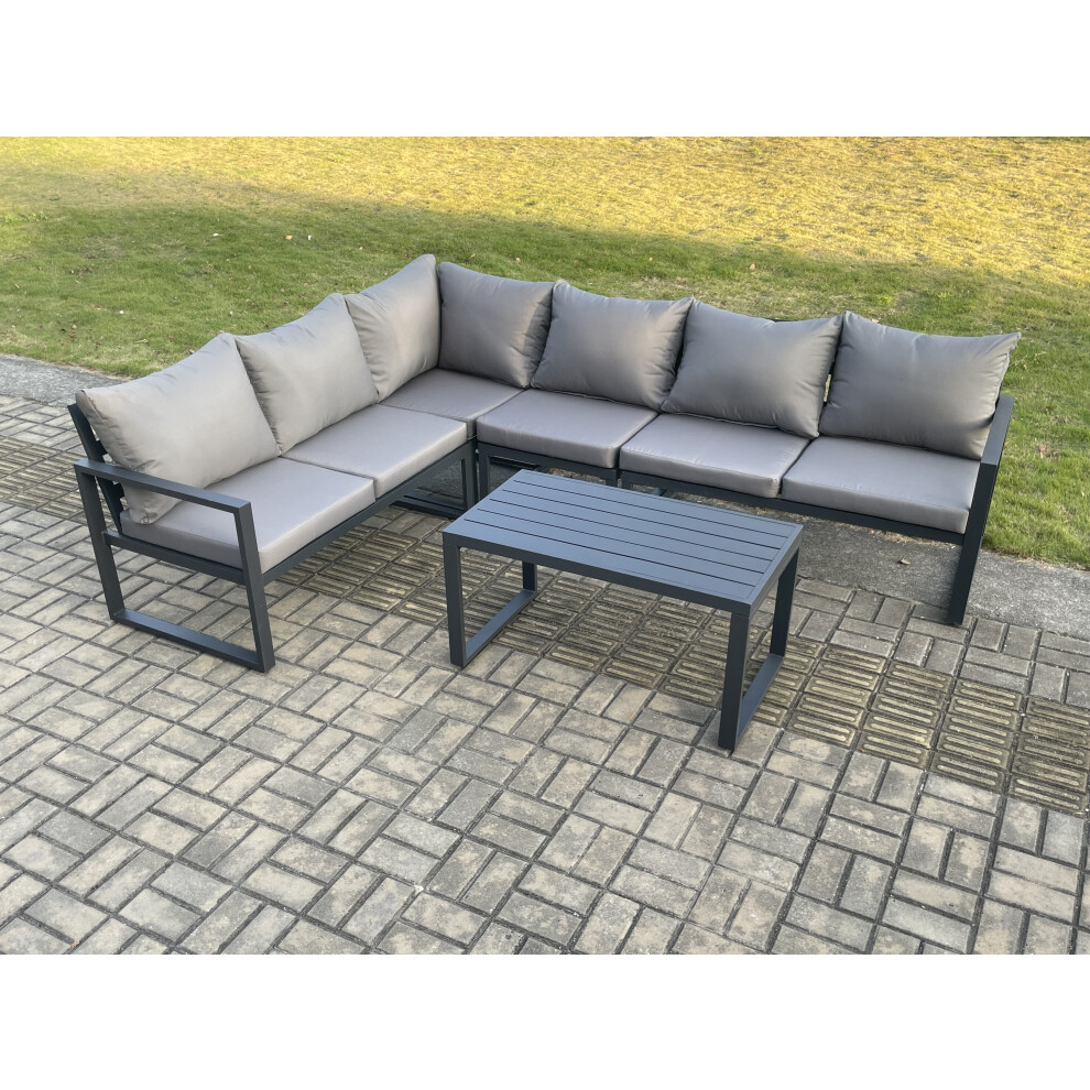 Fimous Unisex Dark Grey Aluminium Garden Furniture Set Outdoor Indoor Lounge Corner Sofa Oblong Coffee Table Sets Seater Size 6 - Image 2