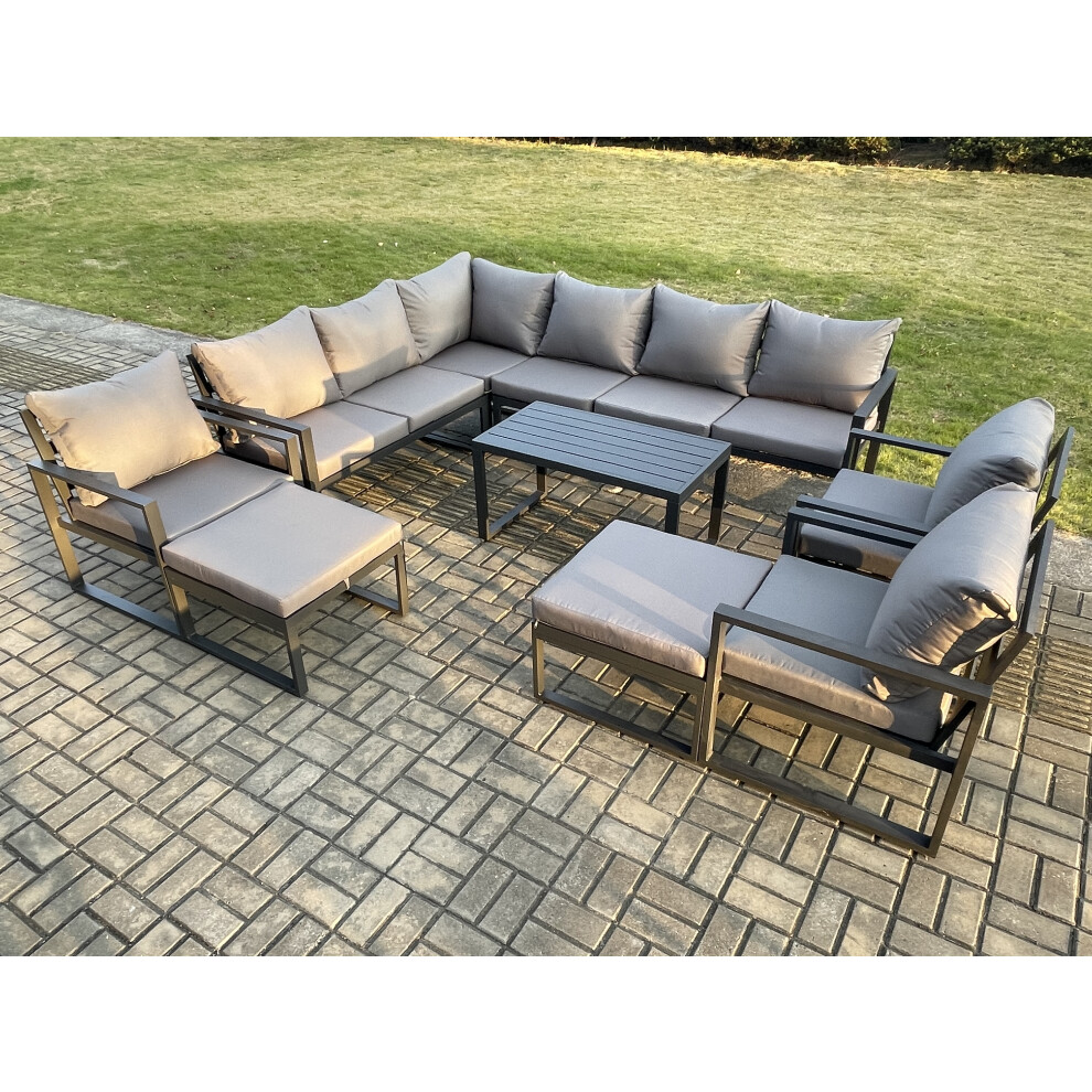 B&Q - Aluminum 11 Seater Outdoor Lounge Corner Sofa Set Garden Furniture Sets With Oblong Coffee Table 3 Chairs - Image 2