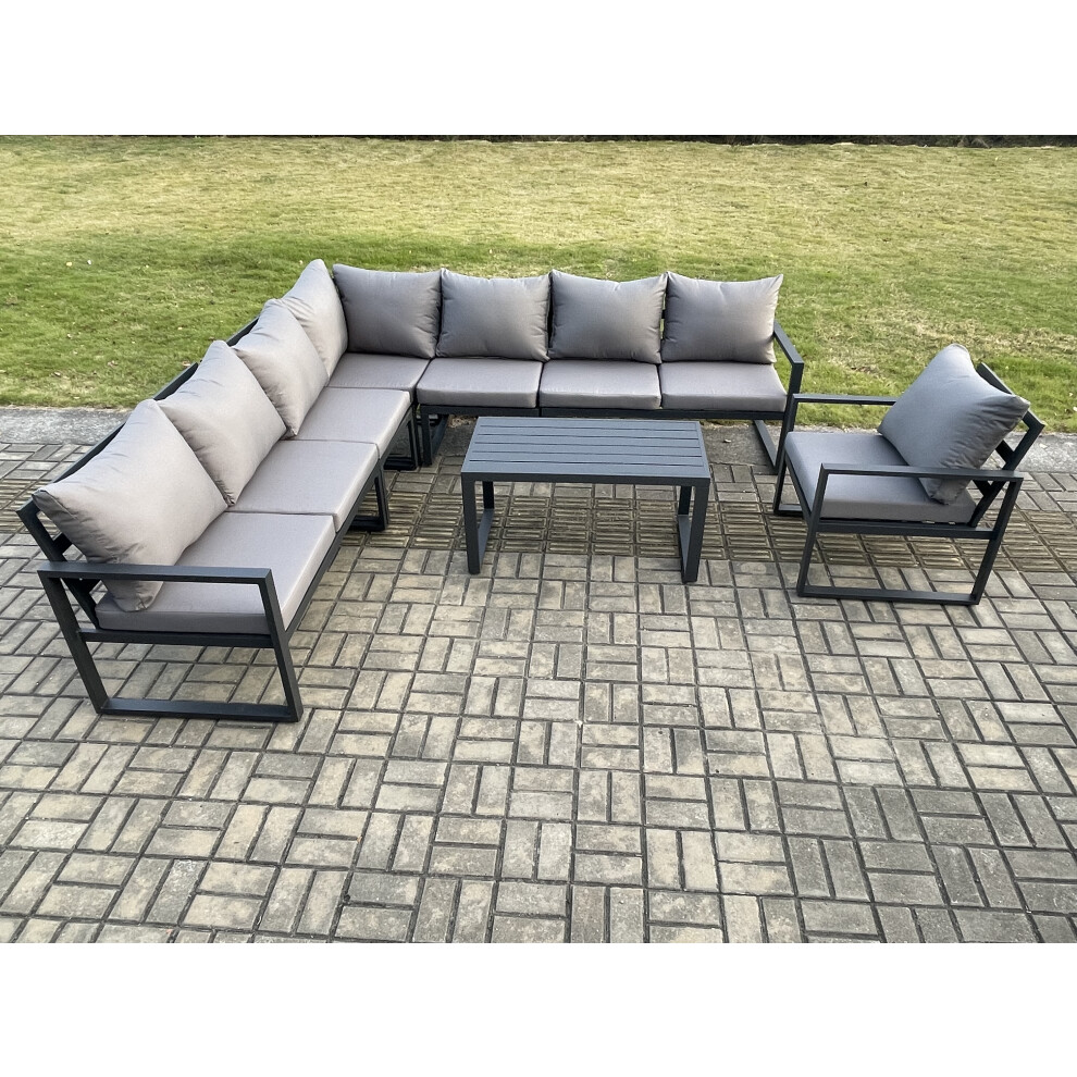 Fimous Aluminium Patio Outdoor Garden Furniture Lounge Corner Sofa Set with Oblong Coffee Table Chair Dark Grey-image-OPC-PDPF5QV-NEW