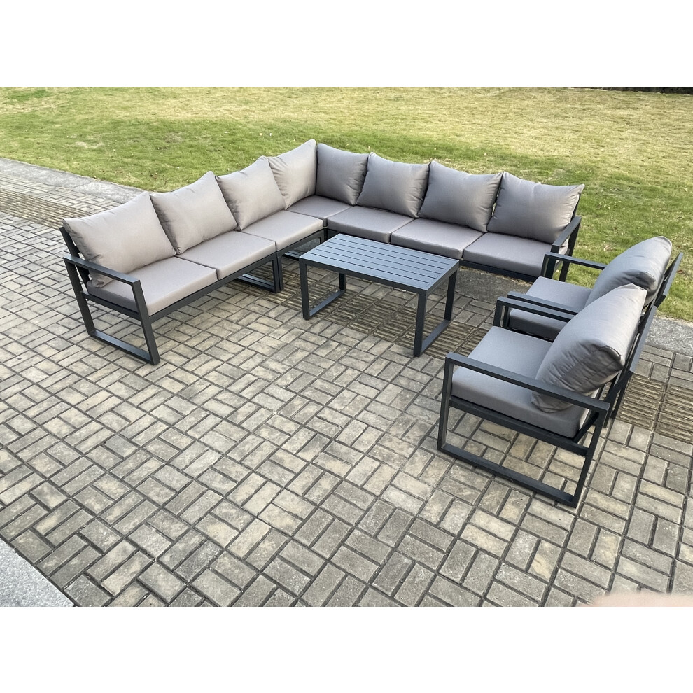 Rackhams Dark/Grey Aluminium Patio Outdoor Garden Furniture Lounge Corner Sofa Set With Oblong Coffee Table 2 Chairs - Image 3