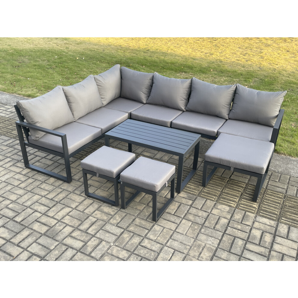 B&Q - Aluminum 9 Seater Outdoor Lounge Corner Sofa Set Garden Furniture Sets With Oblong Coffee Table 3 Footstools - Image 3