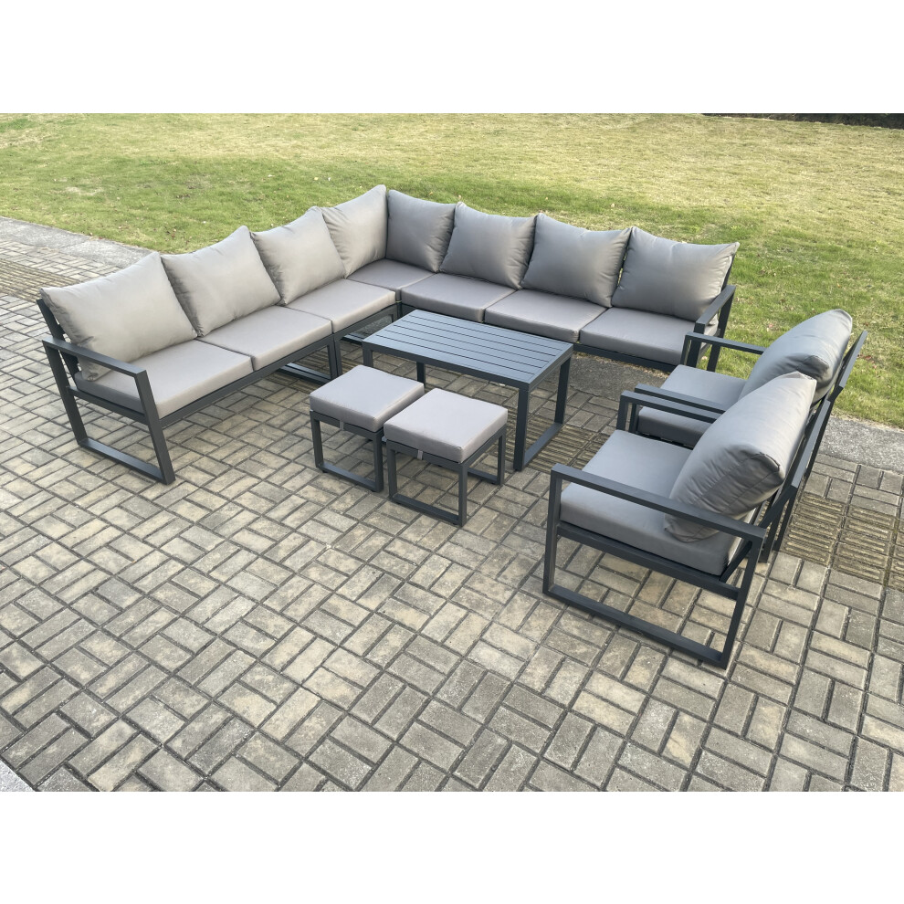 Fimous Unisex Dark Grey Aluminium Outdoor Garden Furniture Set Lounge Corner Sofa 2 Pcs Chair Oblong Coffee Table Sets With 2 Footstools Small - Image 3
