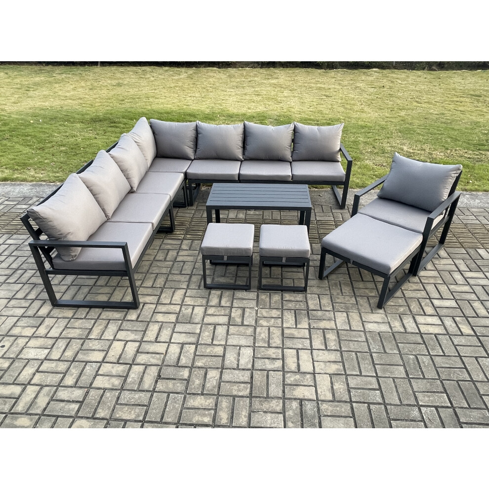 Fimous Unisex Dark Grey Aluminium Outdoor Garden Furniture Set Lounge Corner Sofa Oblong Coffee Table Chair Sets With Footstools Size 3 - Image 3