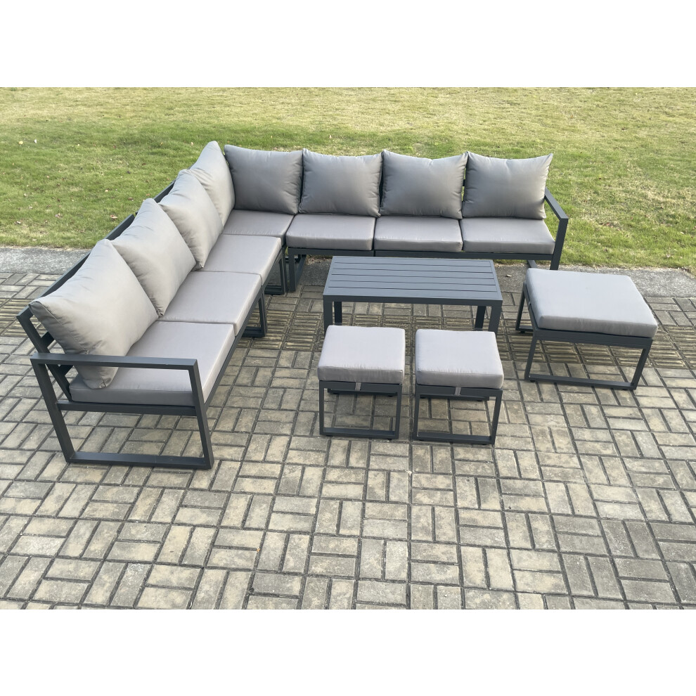 Fimous Unisex Dark Grey Aluminium Outdoor Garden Furniture Set Lounge Corner Sofa Oblong Coffee Table Sets With Footstools Size 3 - Image 3