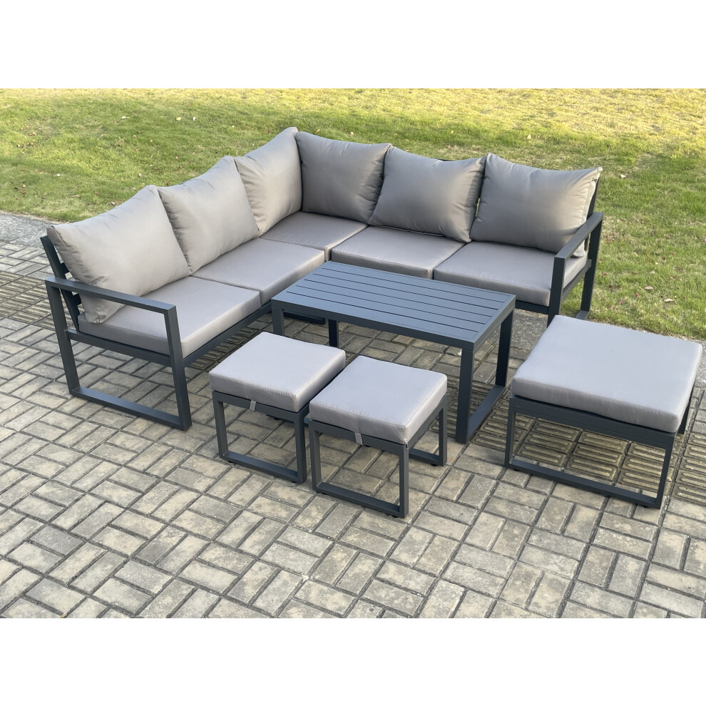 B&Q - Aluminium Outdoor Garden Furniture Set Lounge Sofa Coffee Table Sets With 3 Footstools Indoor Conservatory Set Dark Grey - Image 2