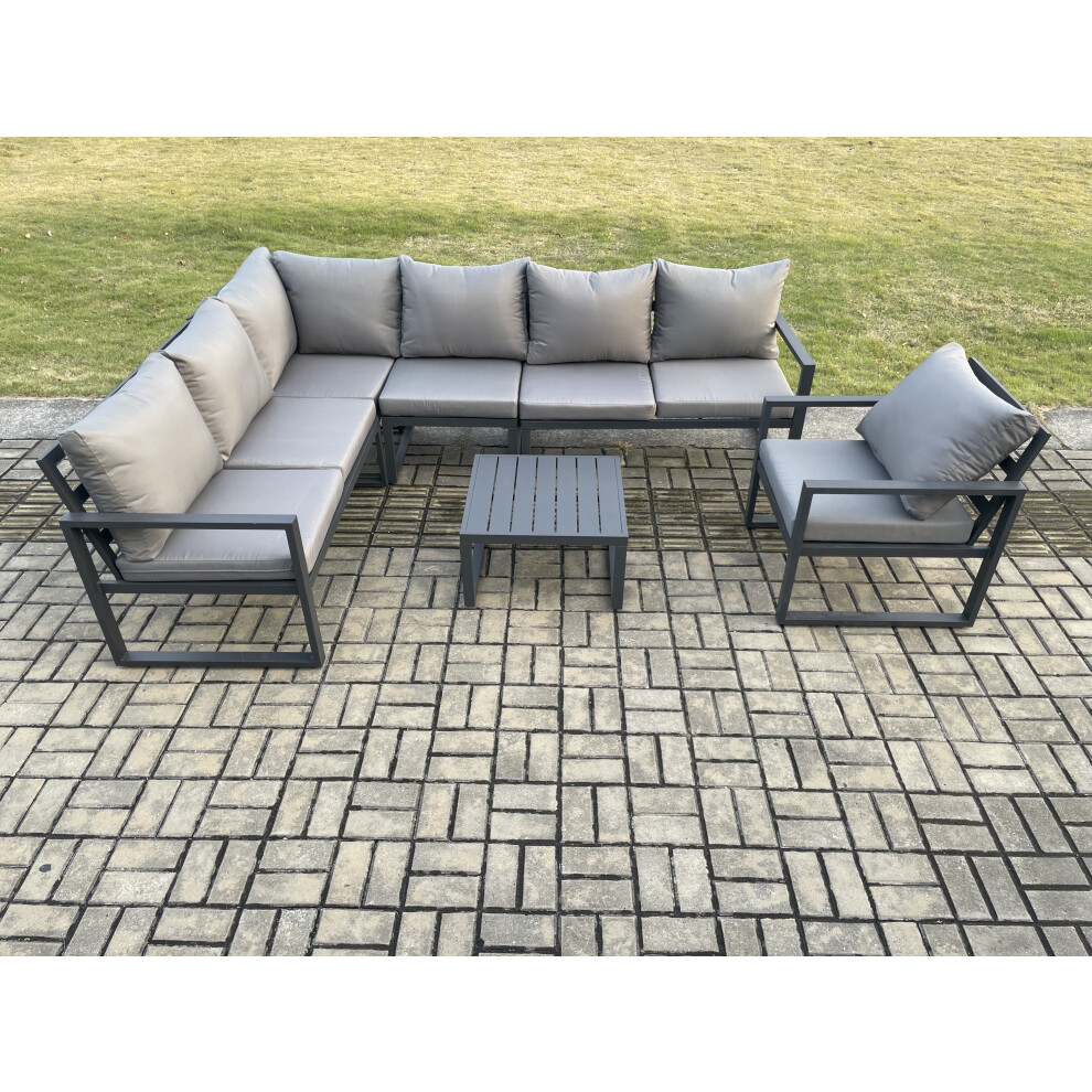 Fimous Unisex Dark Grey Aluminium Garden Furniture Set Outdoor Lounge Corner Sofa Chair Square Coffee Table Sets Seater Size 7 - Image 3