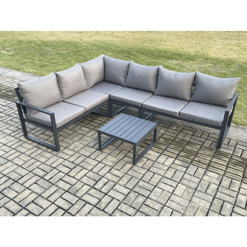 Rackhams Dark/Grey Aluminium Garden Furniture Set Outdoor Lounge Corner Sofa Square Coffee Table Sets 6 Seater - Image 2