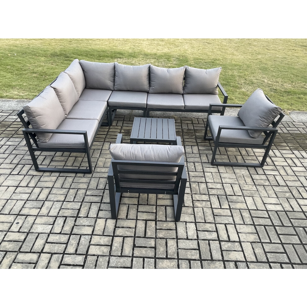 Fimous Dark/Grey Aluminium Garden Furniture Set Outdoor Lounge Corner Sofa 2 Pcs Chair Square Coffee Table Sets 8 Seater - Image 3