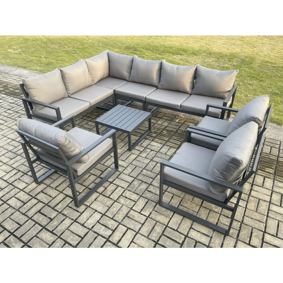 Rackhams Dark/Grey Aluminium Garden Furniture Set Outdoor Lounge Corner Sofa 3 Pcs Chair Square Coffee Table Sets 9 Seater - Image 3