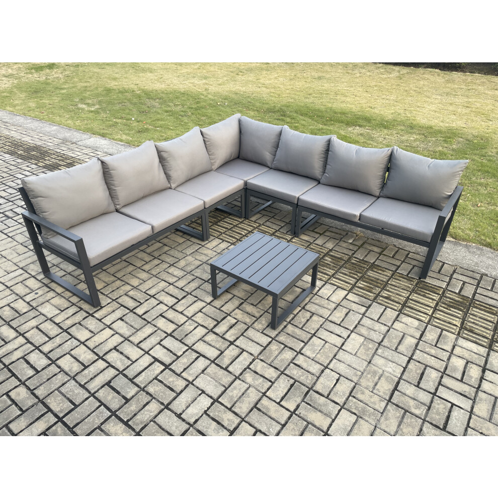 B&Q - Outdoor Garden Furniture Patio Lounge Corner Sofa Aluminium Set With Square Coffee Table Dark Grey - Image 2