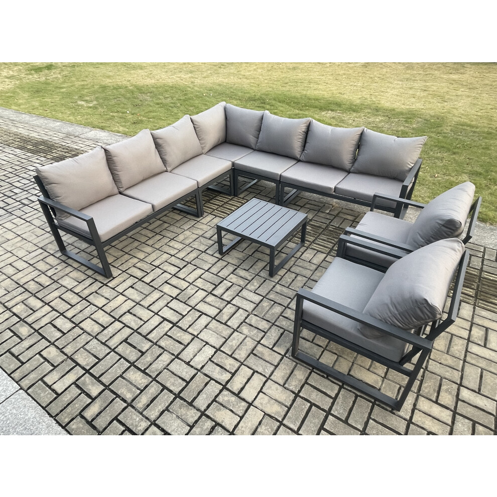 B&Q - Outdoor Garden Furniture Patio Lounge Corner Sofa Aluminium Set With Square Coffee Table 2 Pcs Arm Chairs - Image 3