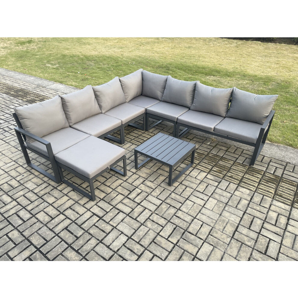 Fimous Dark/Grey Outdoor Garden Furniture Patio Lounge Corner Sofa Aluminium Set With Square Coffee Table Big Footstool - Image 3