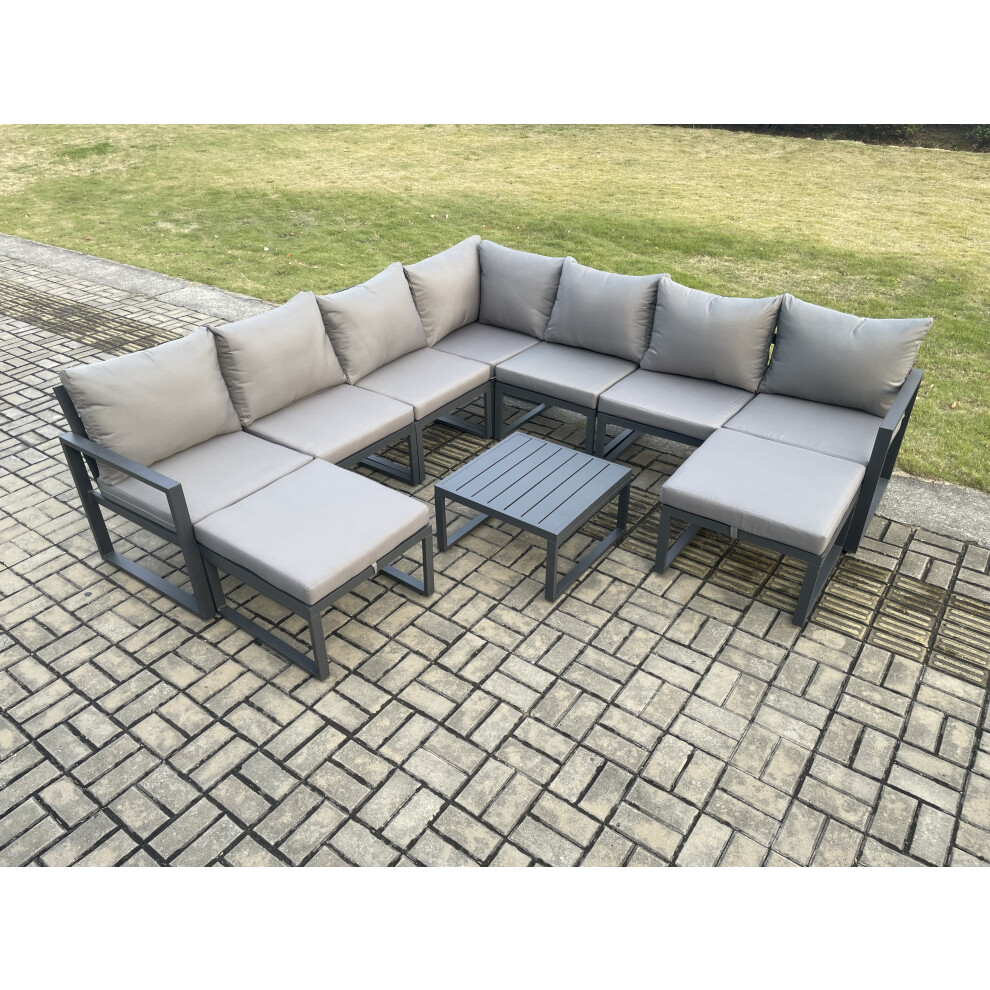 Rackhams Dark/Grey Aluminium Outdoor Garden Furniture Set Lounge Corner Sofa Square Coffee Table Sets With 2 Big Footstools - Image 3