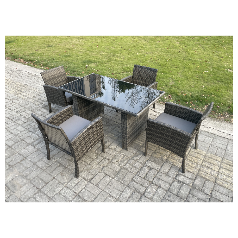 Fimous Unisex Dark Grey Wicker Pe Outdoor Rattan Garden Furniture Arm Chair & Table Dining Sets Seater Rectangular Table Mixed Size 4 - Image 2