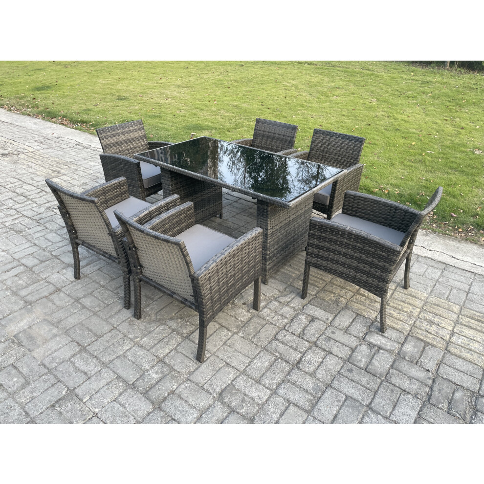 Fimous Dark/Grey Wicker Pe Outdoor Rattan Garden Furniture Arm Chair And Table Dining Sets 6 Seater Rectangular Table Mixed - Image 2
