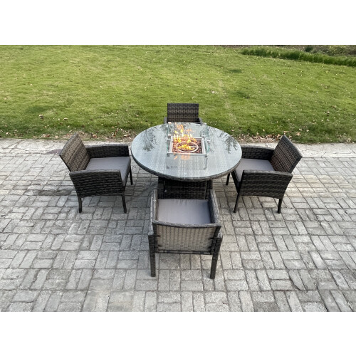 Fimous Outdoor Rattan Garden Furniture Set Gas Fire Pit Round Table ...