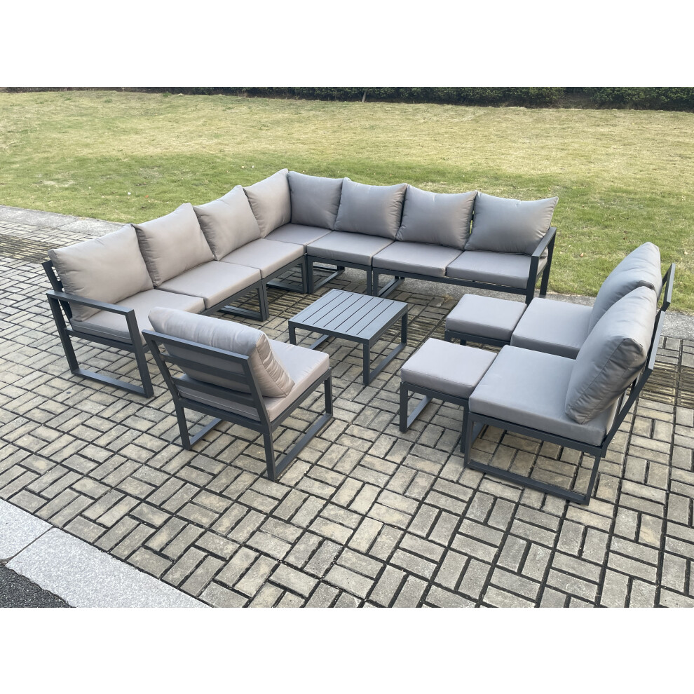 B&Q - 12 Seater Outdoor Aluminium Garden Furniture Set Corner Lounge Sofa Set With Square Coffee Table - Image 3