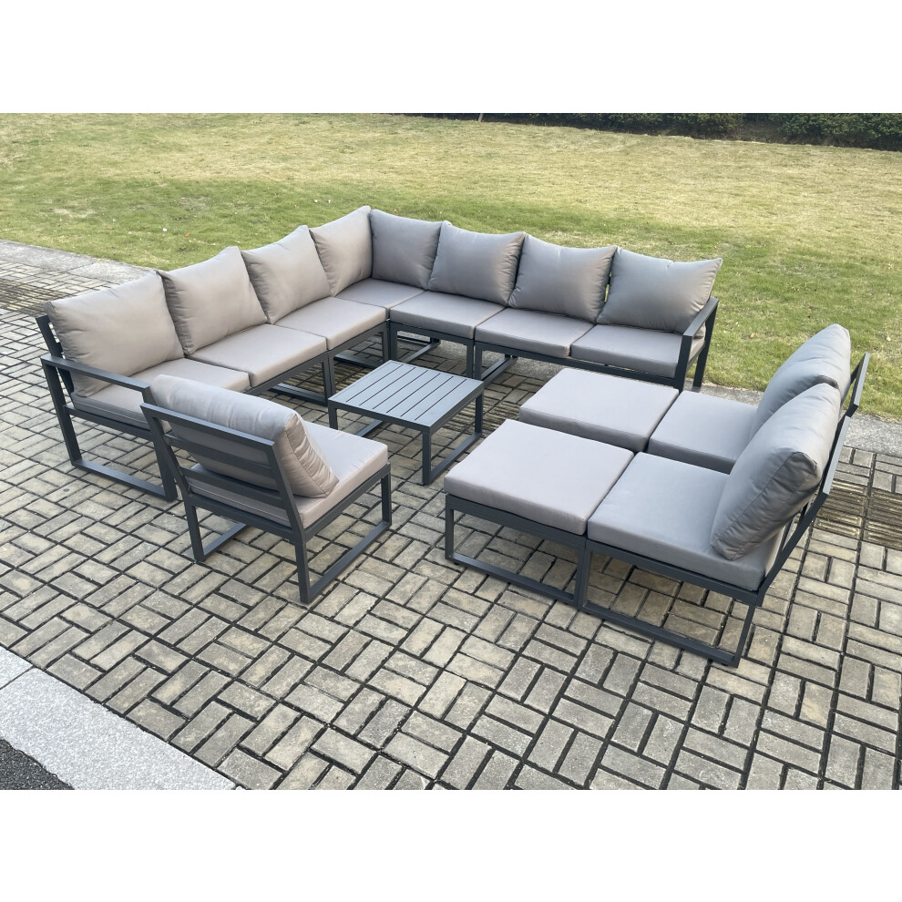 Fimous Unisex Dark Grey Seater Outdoor Aluminium Garden Furniture Set Corner Lounge Sofa Set With Square Coffee Table 2 Big Footstools Size 12 - Image 2