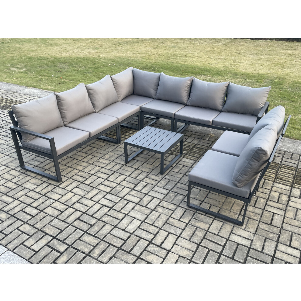 Rackhams Dark/Grey 9 Seater Patio Outdoor Garden Furniture Aluminium Lounge Corner Sofa Set With Square Coffee Table - Image 2