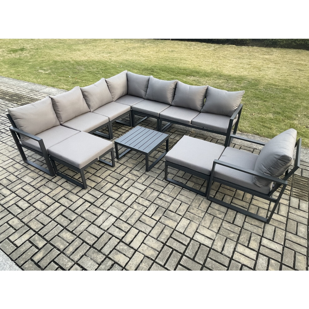 B&Q - Aluminium Outdoor Garden Furniture Set Lounge Corner Sofa Chair Square Coffee Table Sets With 2 Big Footstools - Image 3