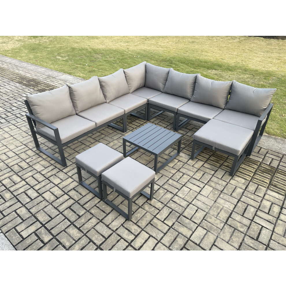 Rackhams Dark/Grey Aluminium Outdoor Garden Furniture Set Lounge Corner Sofa Square Coffee Table Sets With 3 Footstools - Image 3