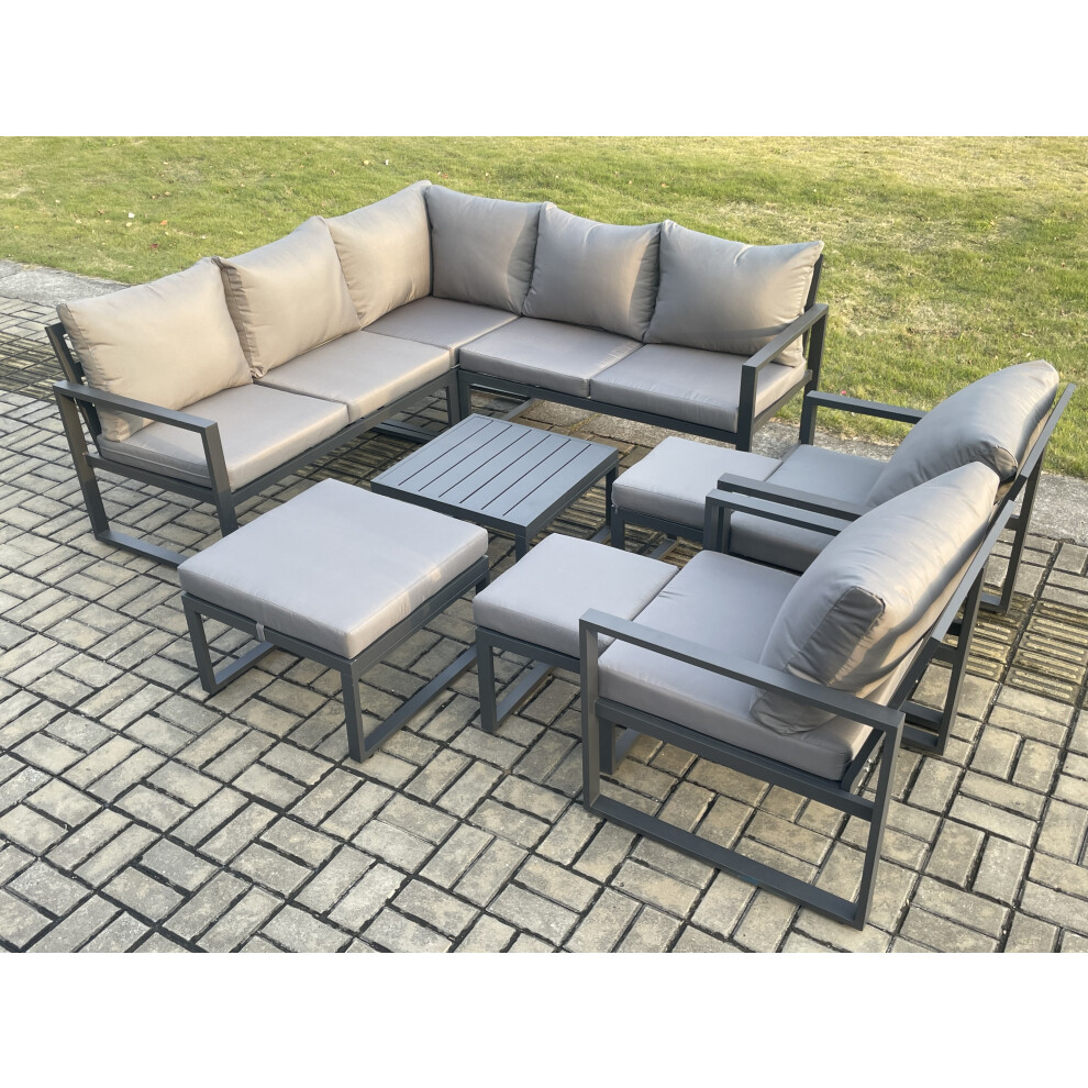Fimous 10-Seater Outdoor Aluminium Corner Lounge Sofa Set With Square Coffee Table - Image 3