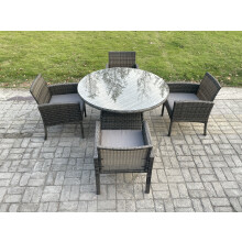 Fimous Wicker PE Outdoor Rattan Garden Furniture Arm Chair And Table Dining Sets 4 Seater Large Round Table Dark Grey Mixed