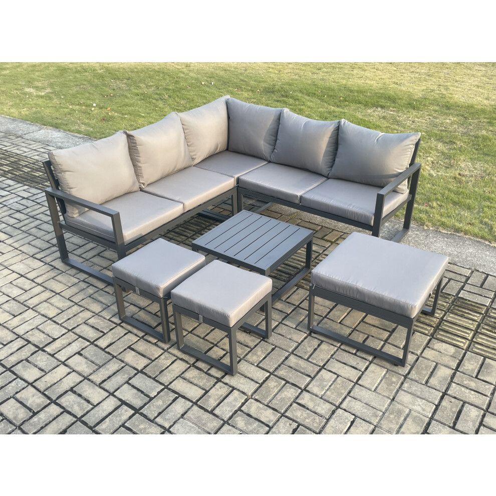 B&Q - Outdoor Garden Furniture Set Aluminium Lounge Sofa Square Coffee Table Sets With 3 Footstools Indoor Conservatory Set - Image 3
