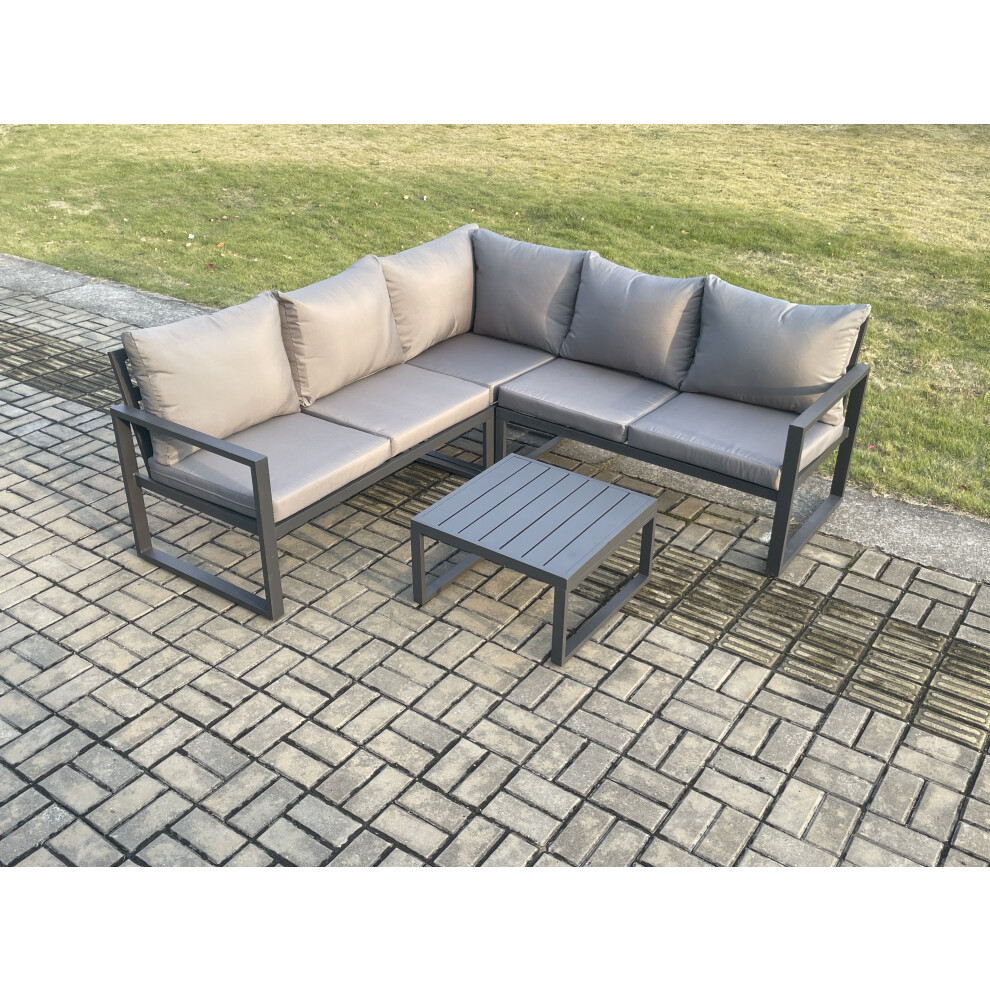 Fimous Unisex Dark Grey Outdoor Garden Furniture Set Aluminium Lounge Sofa Square Coffee Table Sets Indoor Conservatory Set Size 5 - Image 2