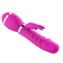 (Hot pink) 12 Vibration Modes Quiet Dual Motor G Spot Rabbit Vibrator With Bunny Ears For C
