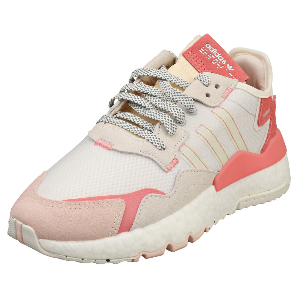 (4) adidas Nite Jogger Womens Fashion Trainers in White Pink