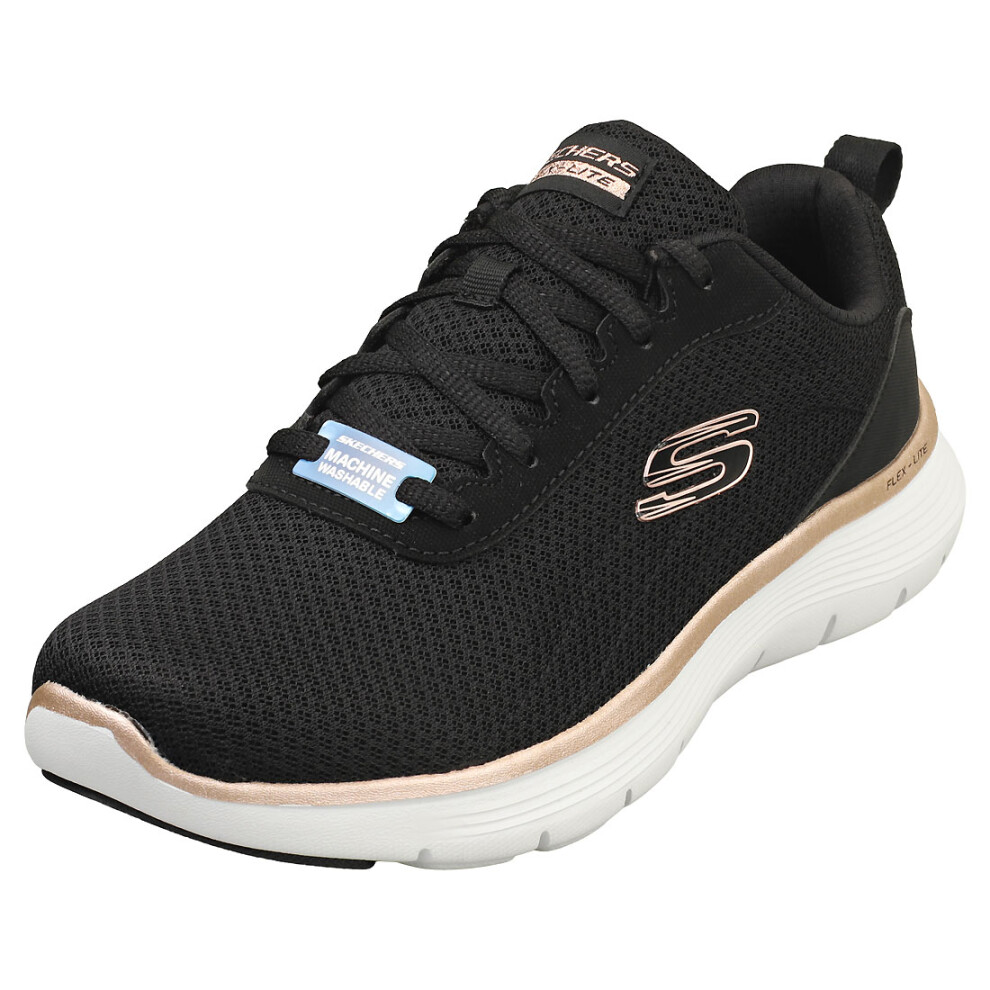(5) Skechers Flex Appeal 5.0 Vegan Womens Fashion Trainers in Black Rose Gold