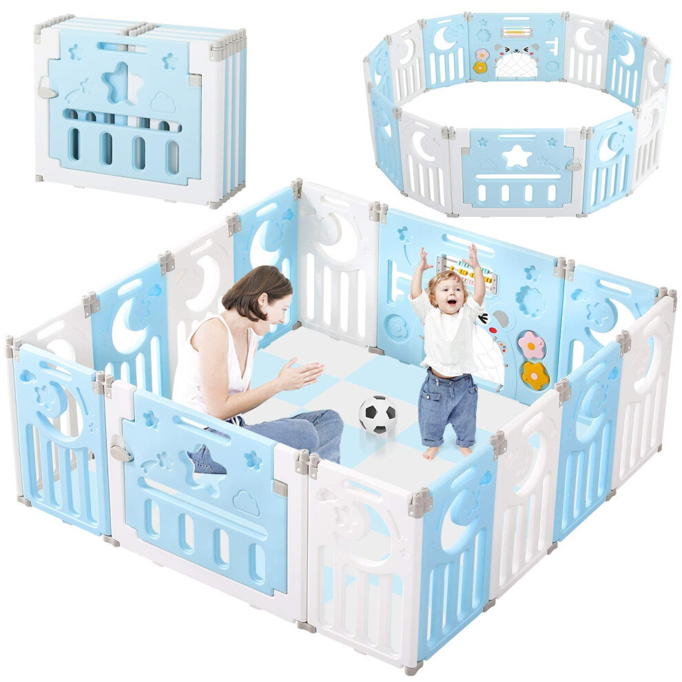 (Blue) Foldable Playpen for Babies and Toddlers