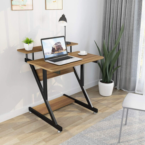 Dripex (Walnut) Z-Shaped Desk: Mobile & Compact for Small Spaces 2