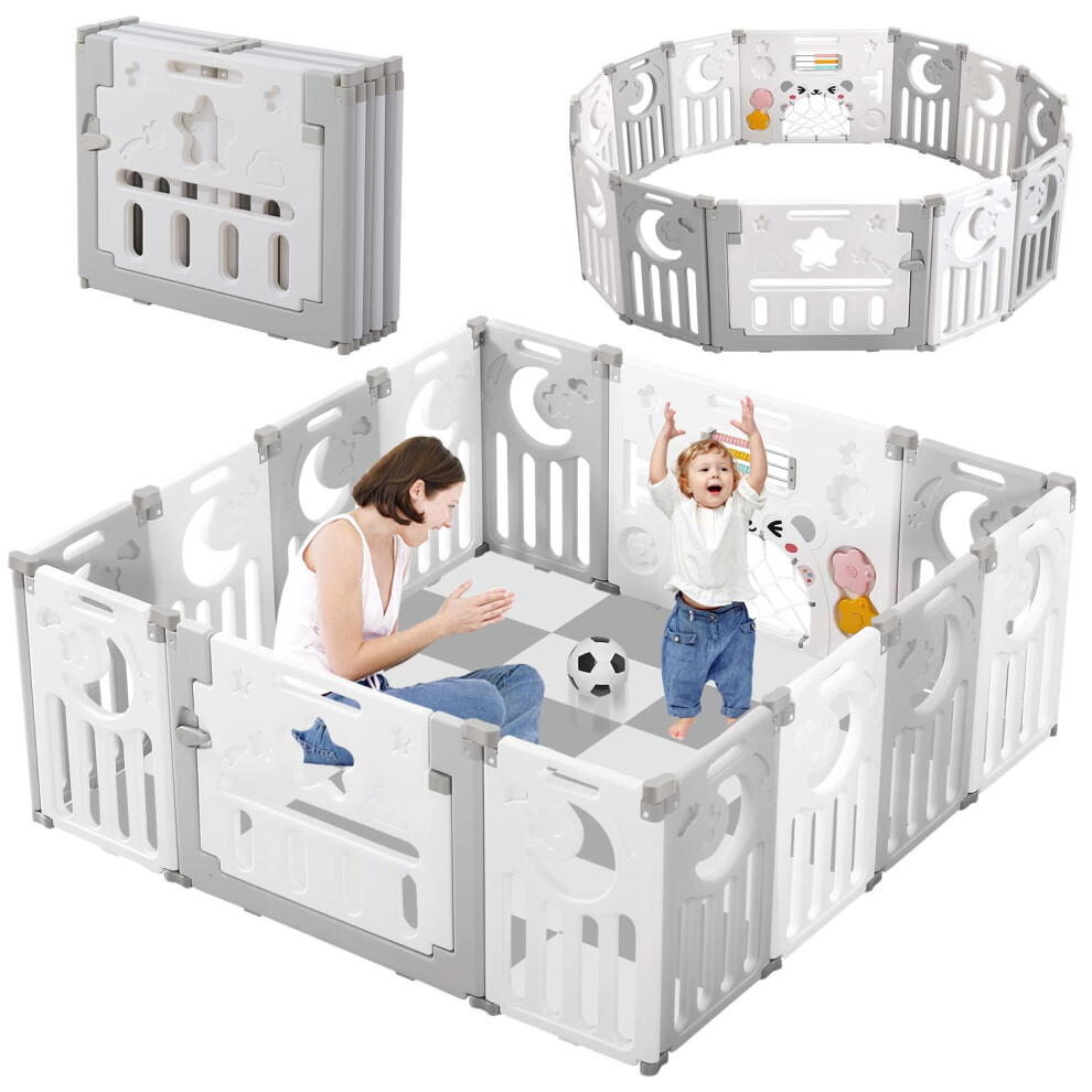 (Grey) Foldable Playpen for Babies and Toddlers
