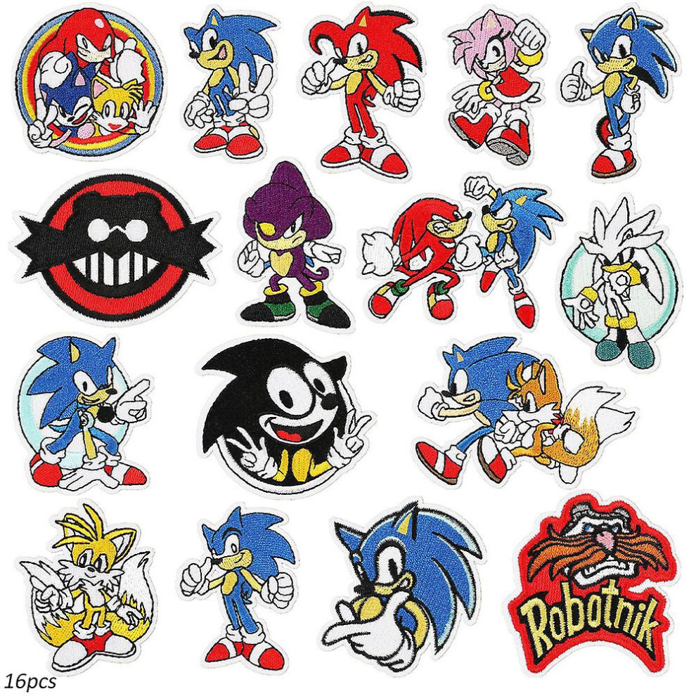 16pcs Sonic Theme Embroidered Patches Sew On/iron On Patches Decoration Applique For Clothes,hat,diy Accessories
