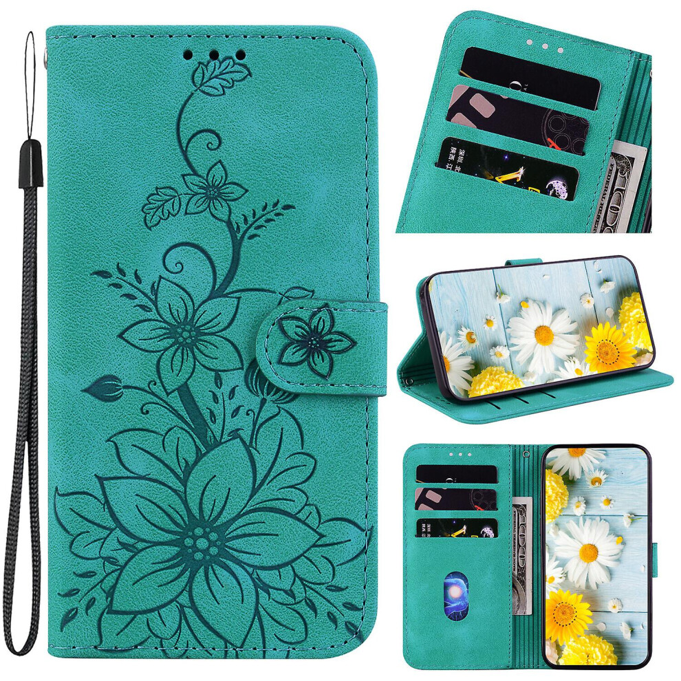(Green) Compatible With Xiaomi Poco F5 5G Case Magnetic Embossed Flower Pattern Leather Wallet Flip Case For Xiaomi Poco F5 5G Green 9152243090506