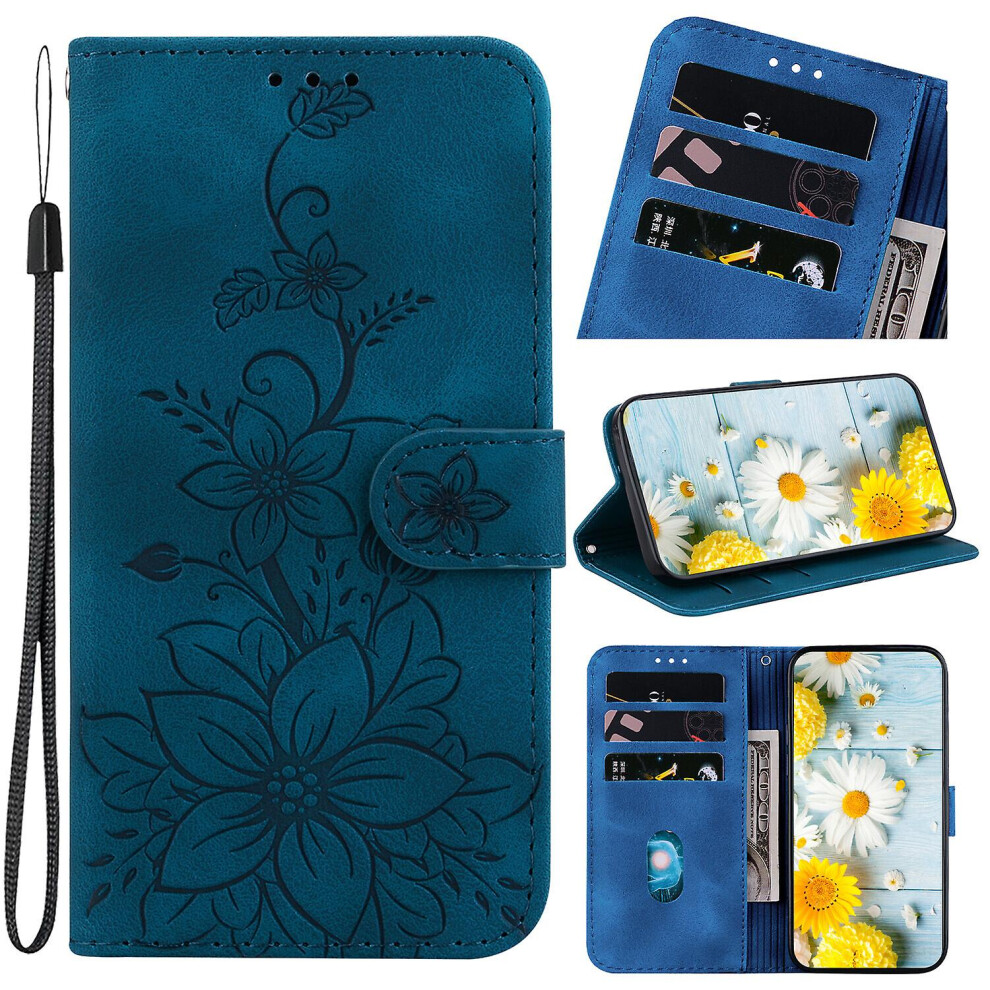 (Blue) Compatible With Xiaomi Poco F5 5G Case Magnetic Embossed Flower Pattern Leather Wallet Flip Case For Xiaomi Poco F5 5G Blue 9152243090513
