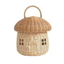Mushroom Basket With Lid, Handwoven Rattan Storage Basket For Kids