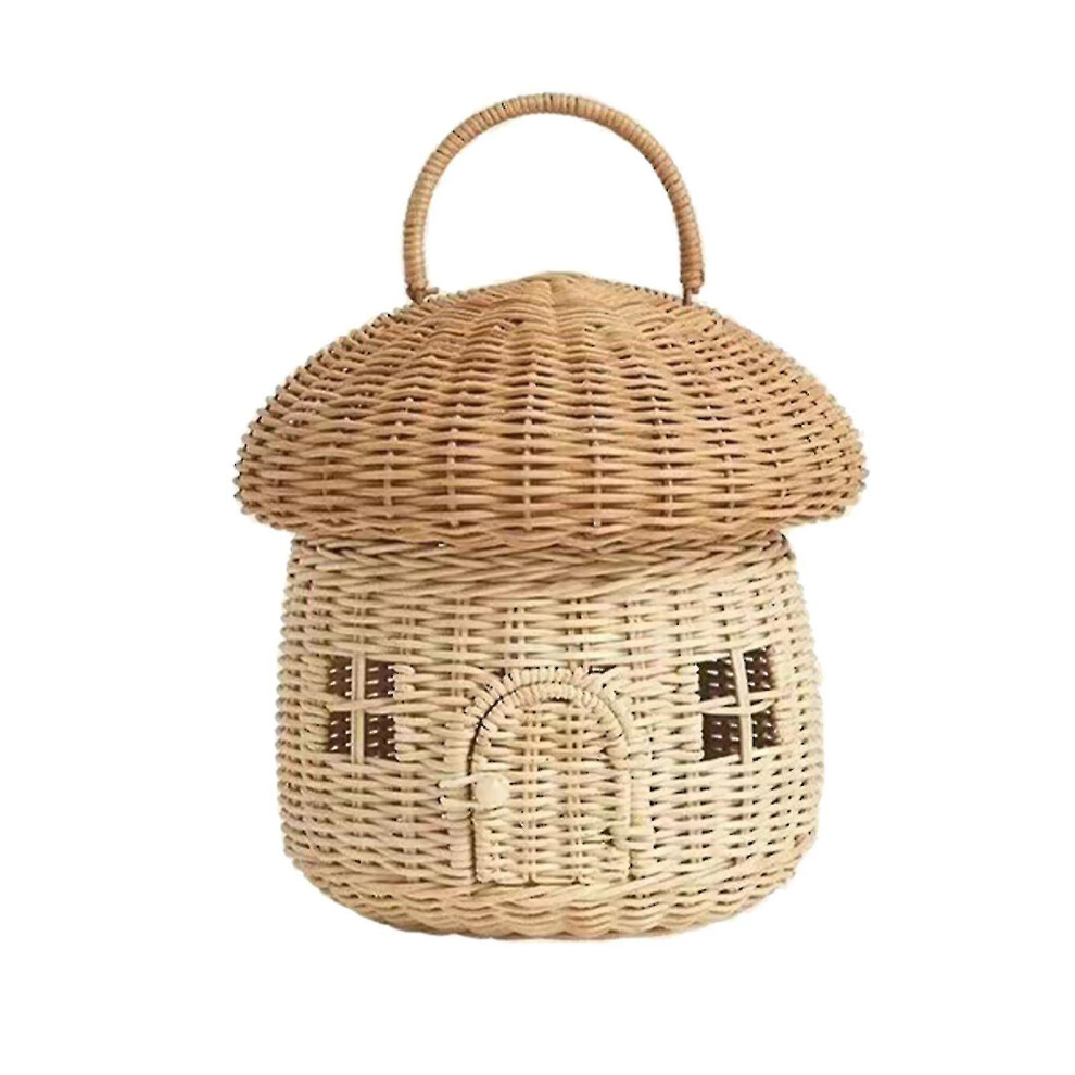 Mushroom Basket With Lid, Handwoven Rattan Storage Basket For Kids
