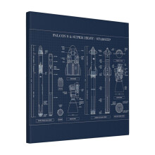 Canvas Print Only SPACEX Falcon 9 Super Heavy Starship (Navy Blueprint) Wall Art Poster Room Decor 18x18 inch No Frame