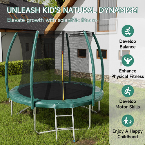 Living And Home 10FT Outdoor Enclosure Trampoline with Ladder 2
