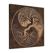 Canvas Print Only Rough Wood Grain Effect Tree Of Life Yin Yang Wall Art Poster Room Decor 18x18 inch No Frame