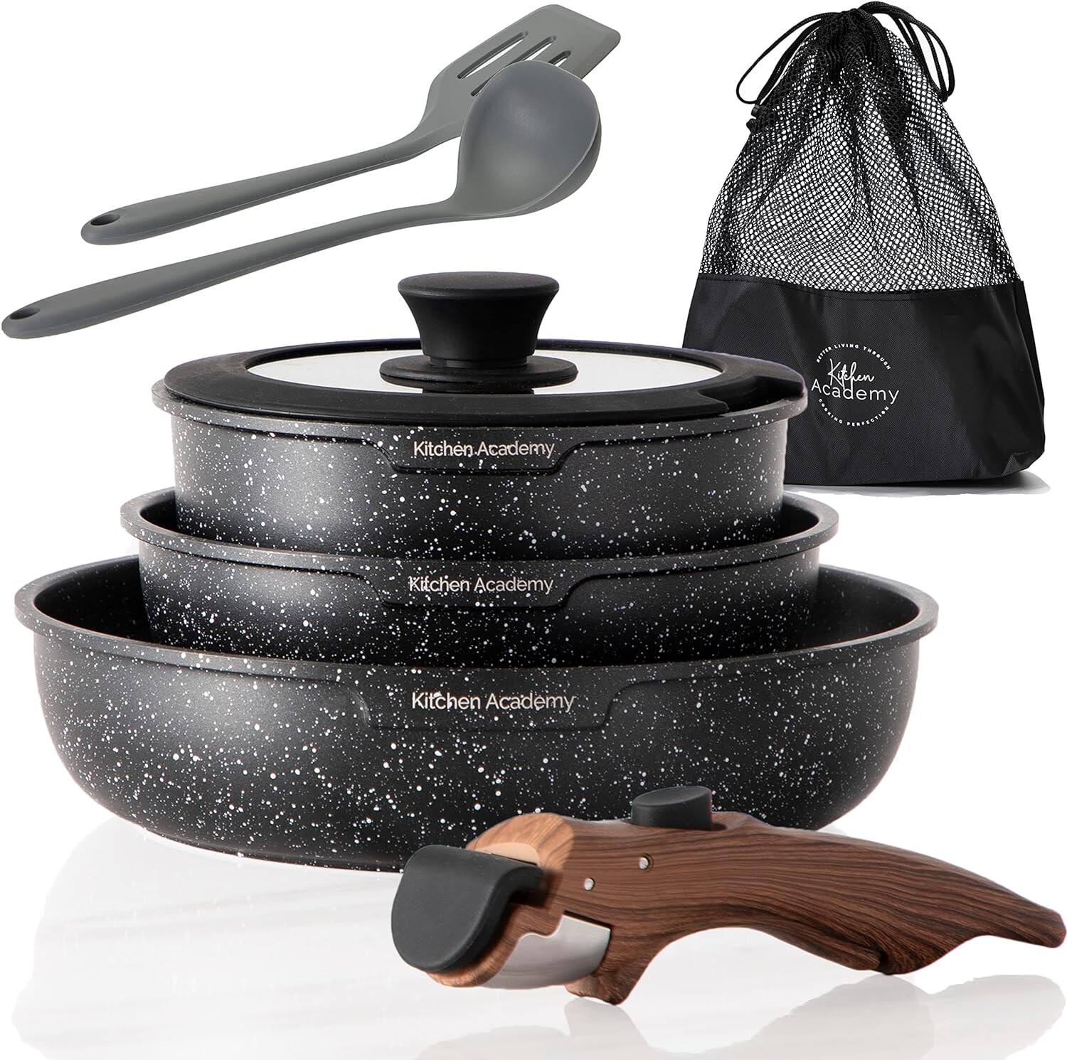 Kitchen Academy Non Stick Pots and Pans Set, Detachable Handle ...