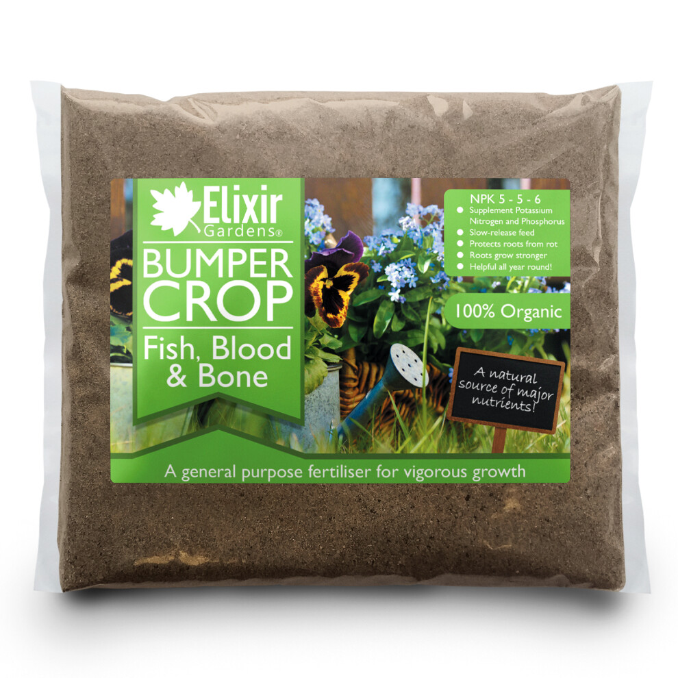 (Bag, 1kg) Elixir Gardens | Bumper Crop | Blood Fish and Bone Meal Multi-Purpose Organic-Based Fertiliser | 500g-25kg | Bag or Tub
