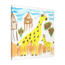 Canvas Print Only Mom And Son Giraffe On The Way To Paradise Wall Art Poster Room Decor 18x18 inch No Frame