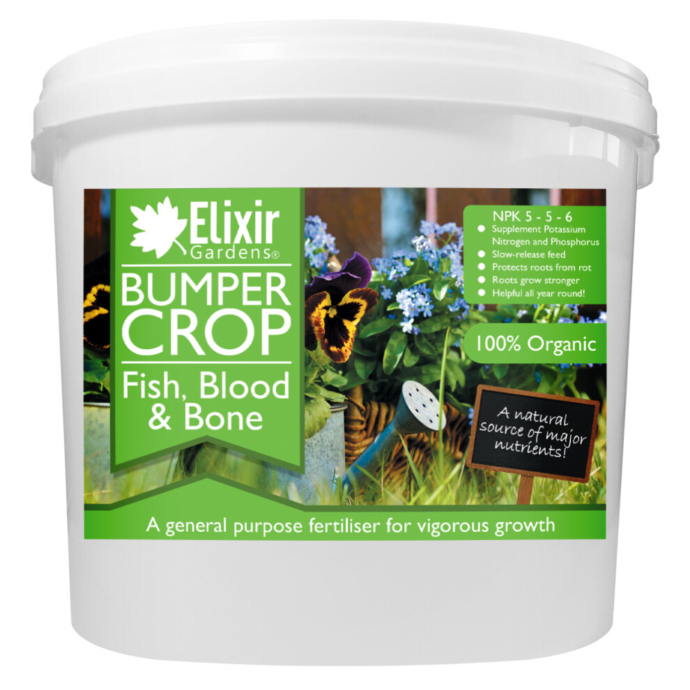 (Tub, 1kg) Elixir Gardens | Bumper Crop | Blood Fish and Bone Meal Multi-Purpose Organic-Based Fertiliser | 500g-25kg | Bag or Tub