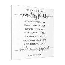 Canvas Print Only For Our Light And Momentary Troubles, 2 Corinthians Bible Verse, Inspirational Bible Quote Wall Art Room Decor 18x18 inch No Frame
